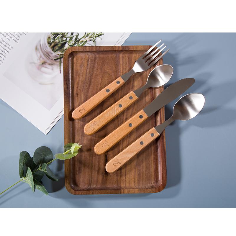 4 PIECES STAINLESS STEEL & WOOD FLATWARE SET